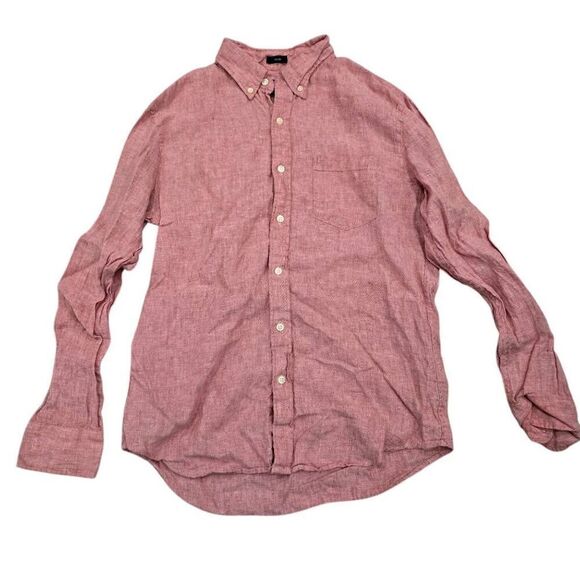 J. Crew Shirt Mens Medium Red Linen Long Sleeve Slim Fit Button-Down Classiccore - Picture 1 of 6
